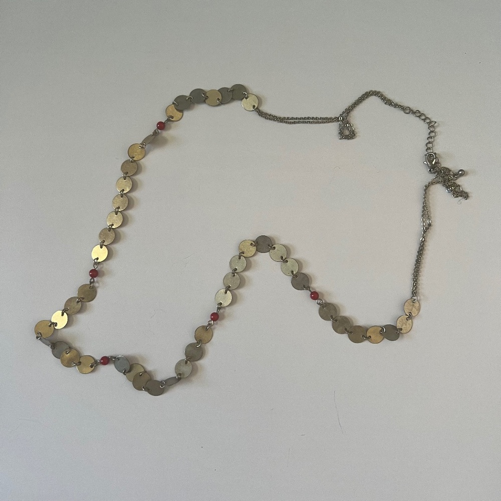 Long Gold Tone with Red Beads Boho Chain